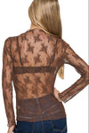 Long Sleeve Floral Mesh Lace Top | Brown
