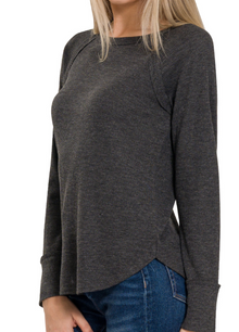  Zenana Waffle Long Sleeve Top - Charcoal