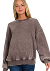 Acid Washed Fleece Oversized Pullover | Brown