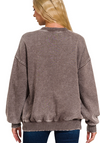 Acid Washed Fleece Oversized Pullover | Brown