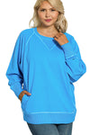 French Terry Pullover with Pockets | Ocean Blue - Plus