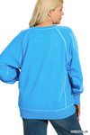 French Terry Pullover with Pockets | Ocean Blue - Plus