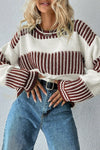 Two Tone Striped Patchwork Drop Shoulder Loose Sweater