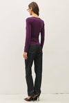 Boat Neck Long Sleeve Ruched Top | Eggplant