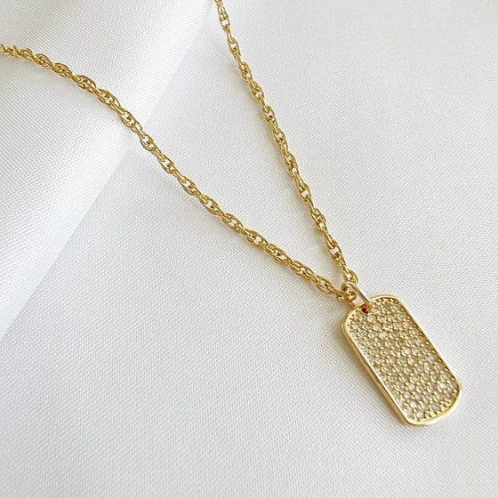 Pave Dog Tag Pendant Necklace