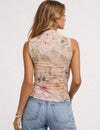 Floral Ruched Sleeveless Sheer Mesh Top