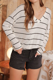  Stripe V Neck Knit Top