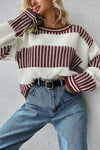 Two Tone Striped Patchwork Drop Shoulder Loose Sweater
