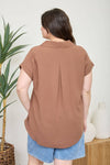 Plus | Collared Split Neck Linen Top | Blu Pepper