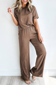  Short Sleeve Lounge Set: Mocha Brown