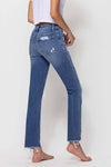 Mid Rise Destroyed Ankle Straight Jeans