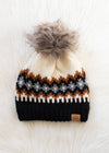 Cream, Rust, Black & Gray Pom Hat