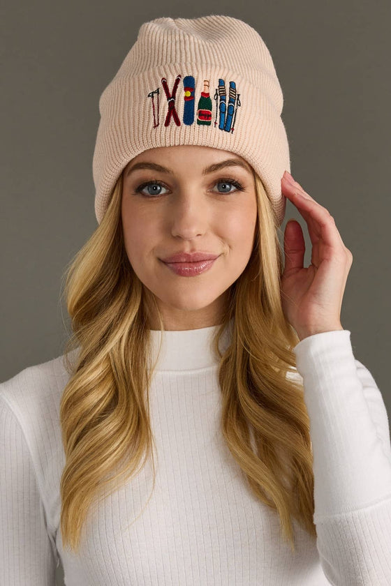 Blush Ski Embroidered Knit Beanie