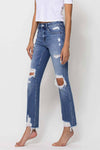 Mid Rise Destroyed Ankle Straight Jeans