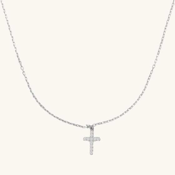 Silver Crystal Cross Necklace