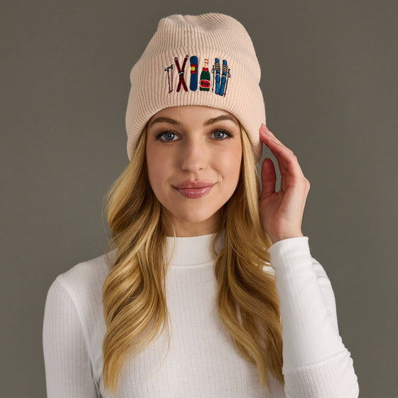 Blush Ski Embroidered Knit Beanie