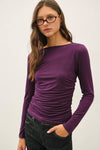 Boat Neck Long Sleeve Ruched Top | Eggplant