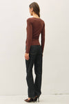 Boat Neck Long Sleeve Ruched Top | Eggplant
