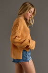 Orange Knit Cropped Button Up Cardigan