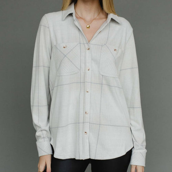 Light Tan & Gray Plaid Button Up