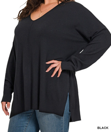  Hi-Low Hem V-Neck Sweater - Plus